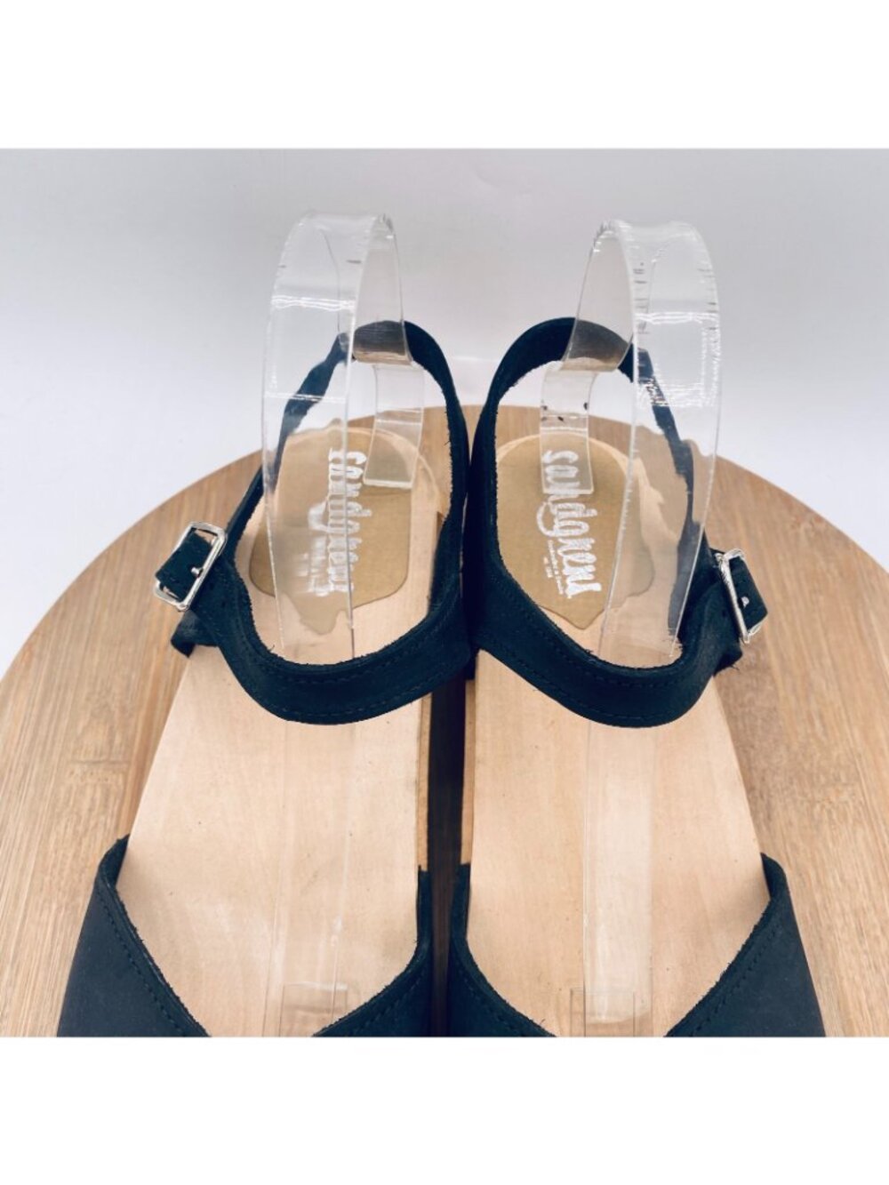 Sandgrens Swedish Wooden Clogs Womens 9 40 Black Leather Mary Jane Handmade - Picture 4 of 12